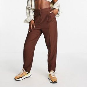 River Island tailored pleated tapered pants in tan